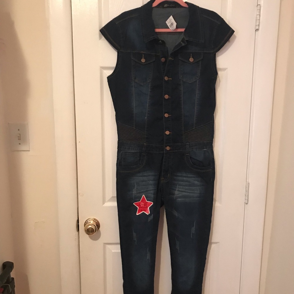 Jean romper long pants brand new